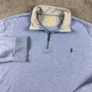 Polo Ralph Lauren Quarter Zip Mens XXL Light Blue Heather Pullover Sweatshirt